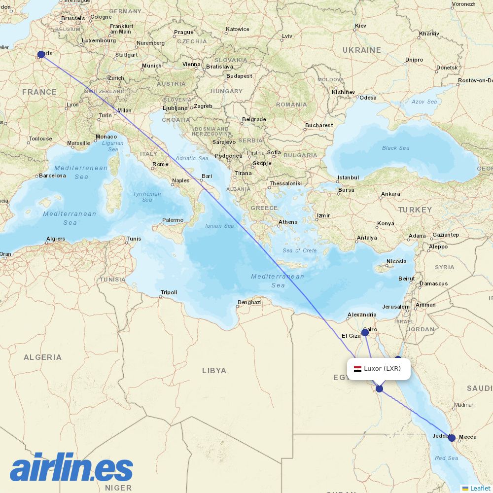 Air Cairo at LXR route map