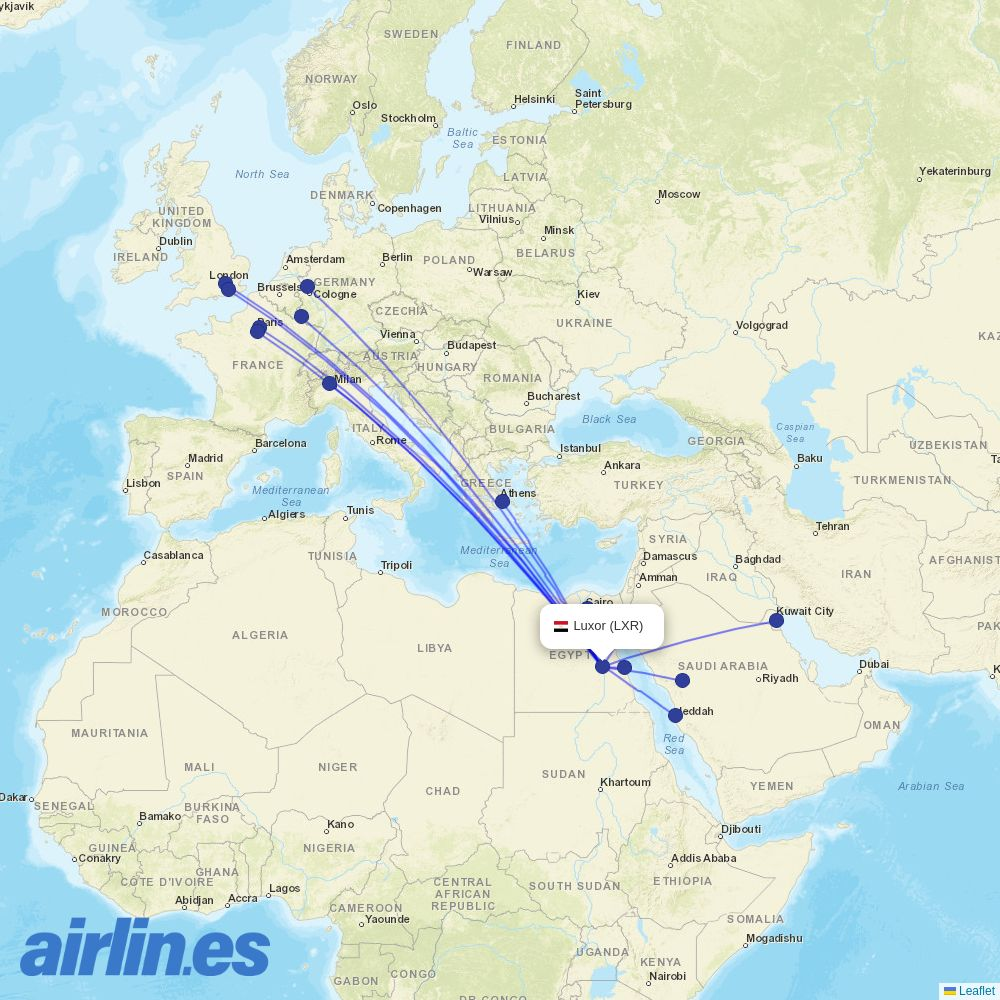 easyJet from Luxor International destination map