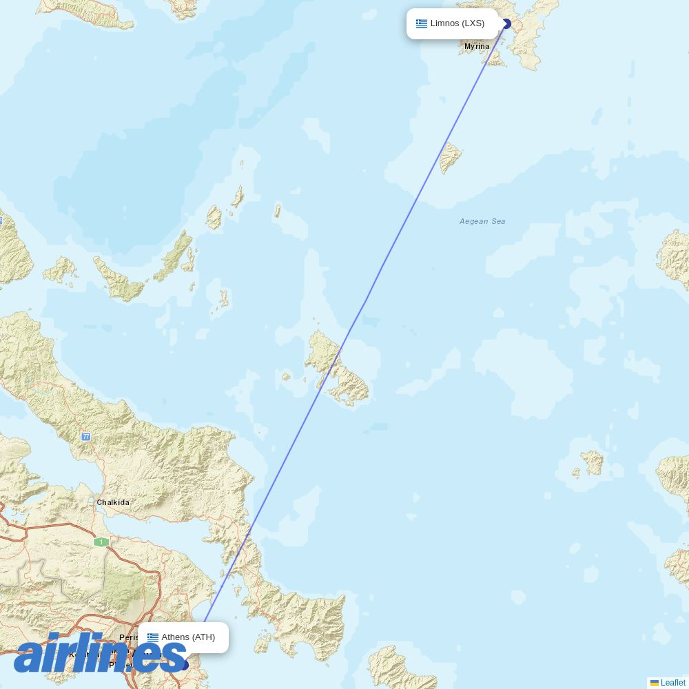 Aegean Airlines from Limnos Airport destination map