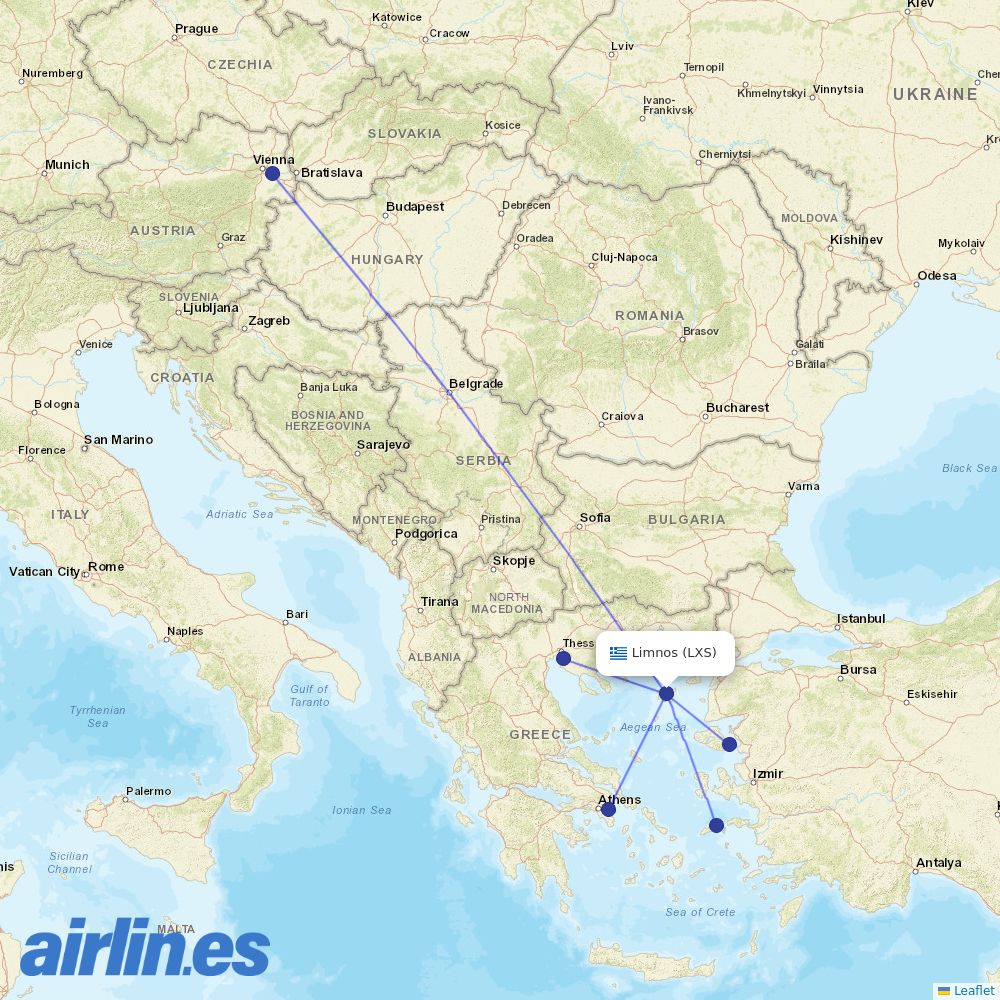 Sky Express from Limnos Airport destination map