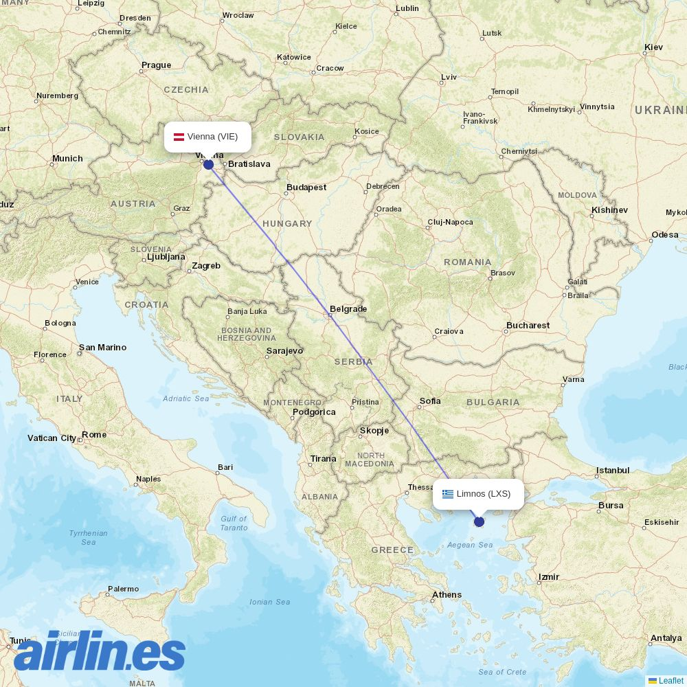 Austrian Airlines from Limnos Airport destination map