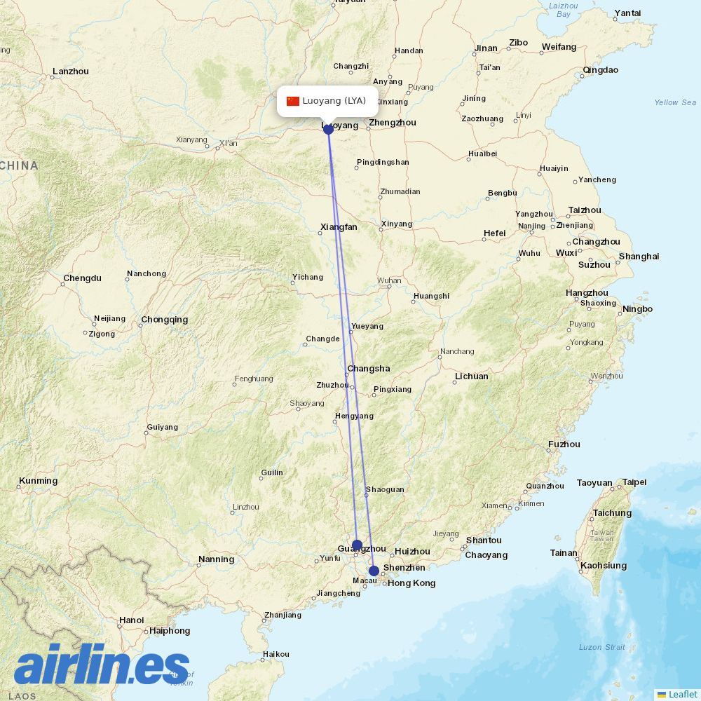 China Southern Airlines from Luoyang Airport destination map