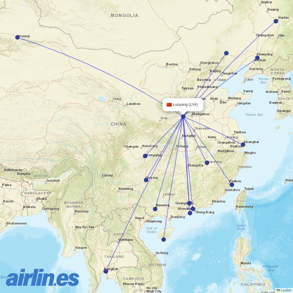 Urumqi Airlines at LYA route map