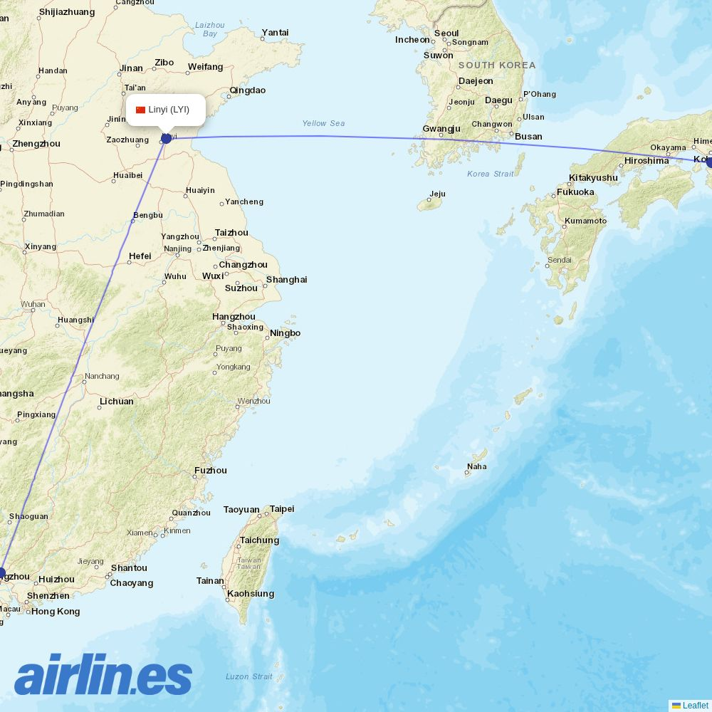 9 Air from Linyi Airport destination map