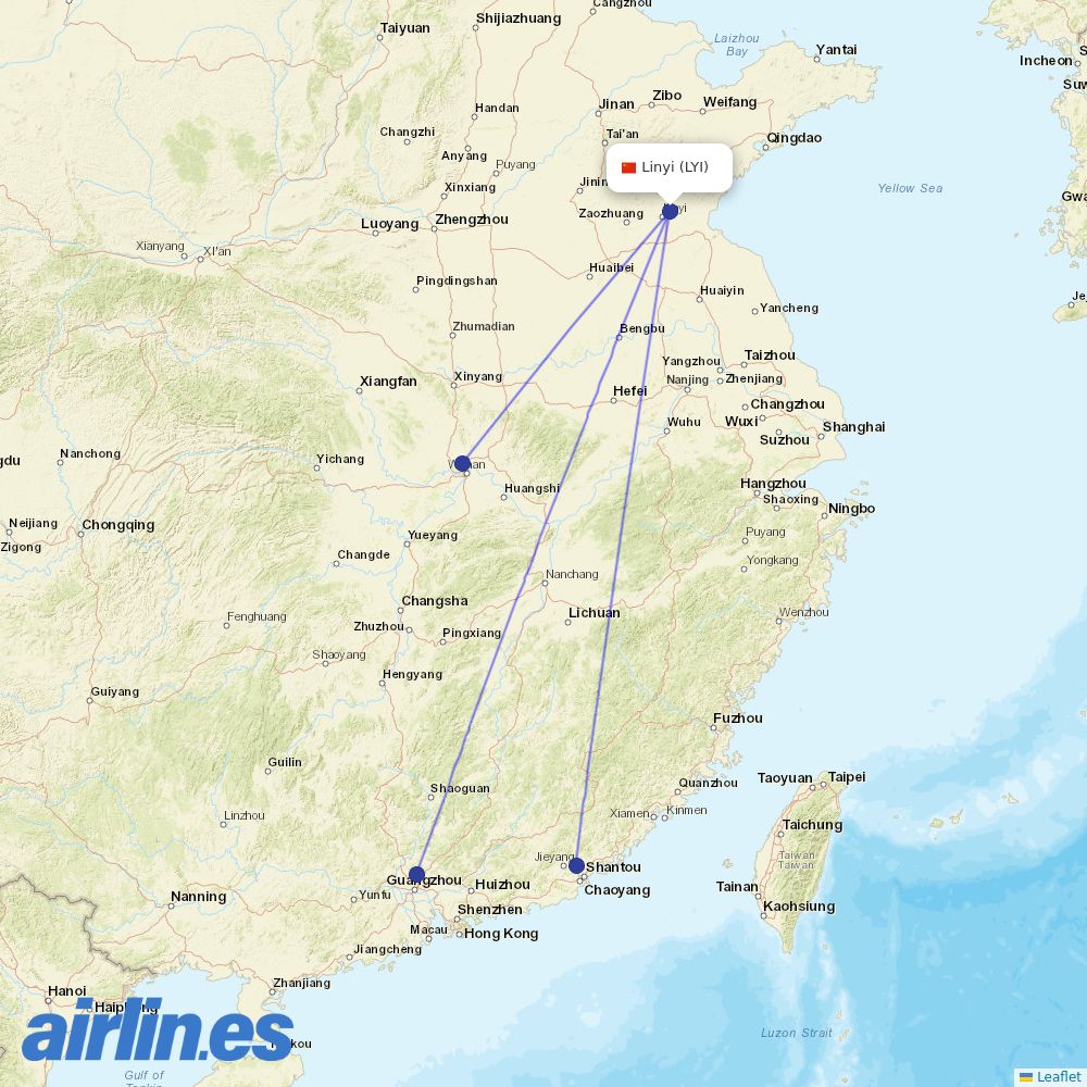 China Southern Airlines from Linyi Airport destination map