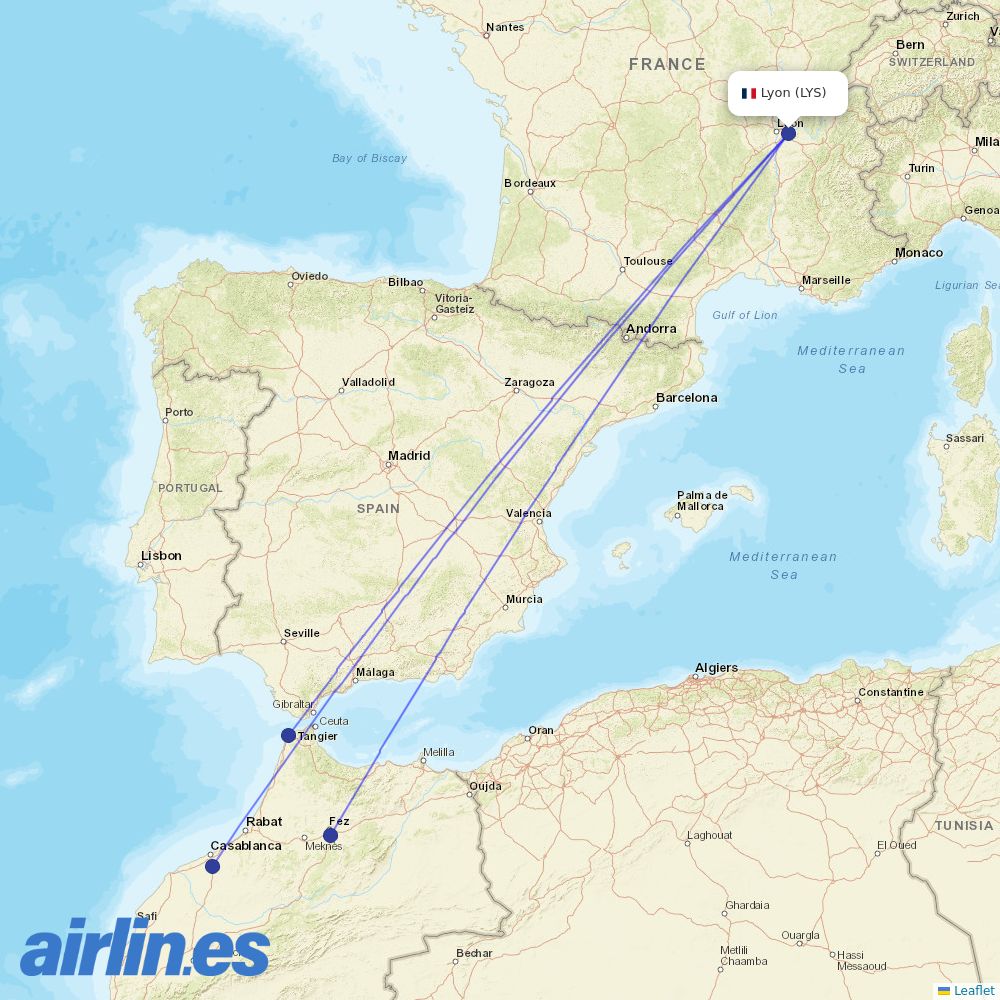 Air Arabia Maroc at LYS route map