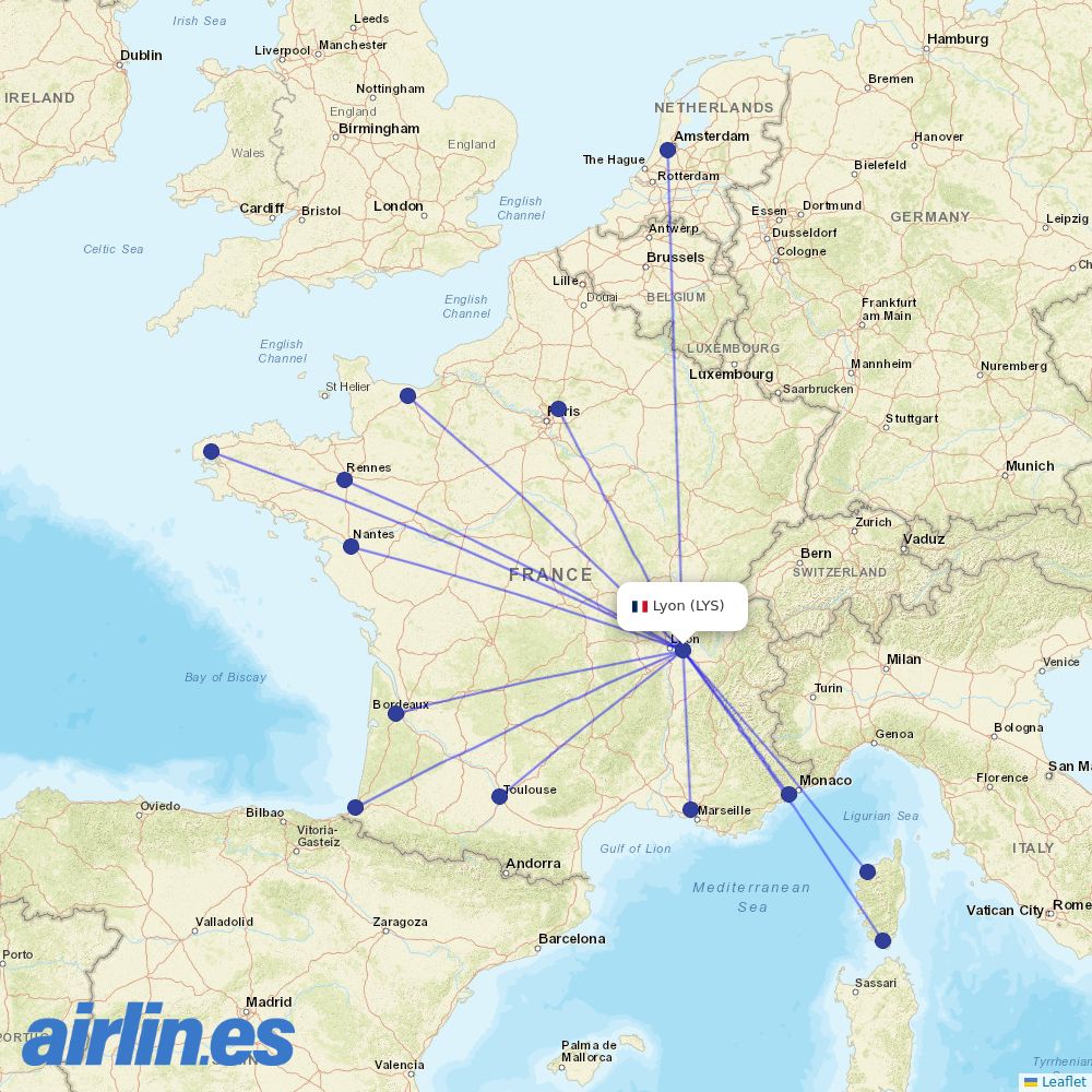 Air France at LYS route map