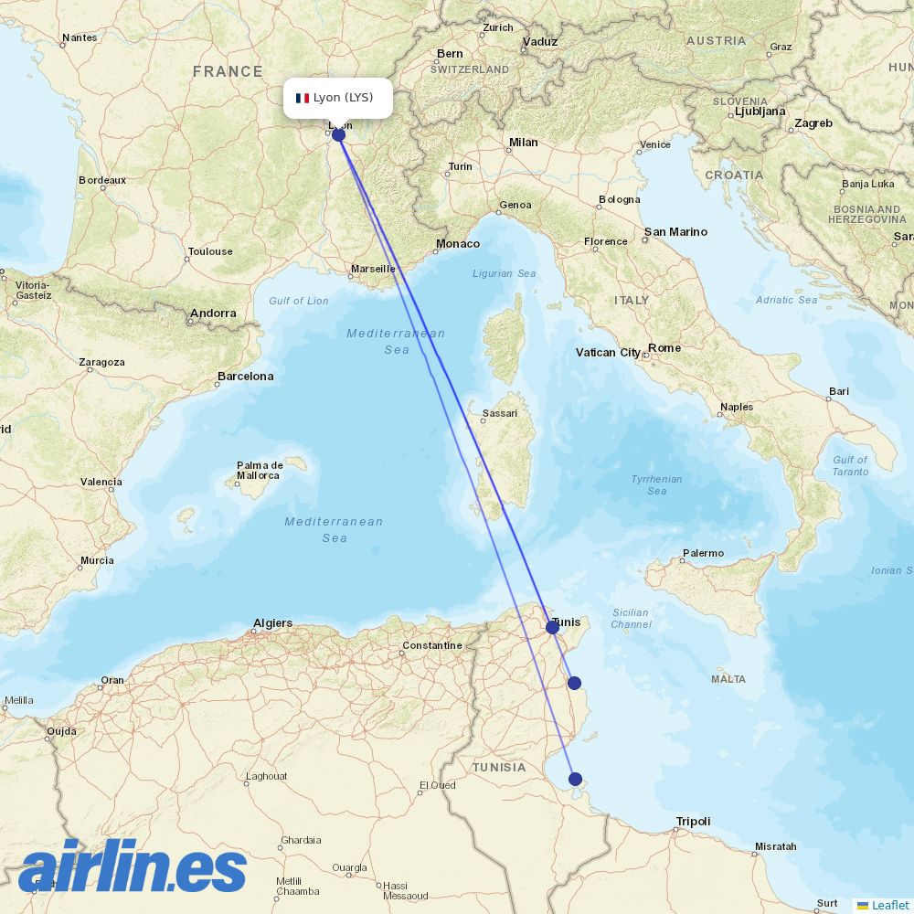 Nouvelair at LYS route map