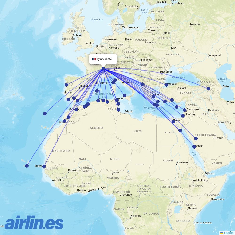 Transavia France at LYS route map