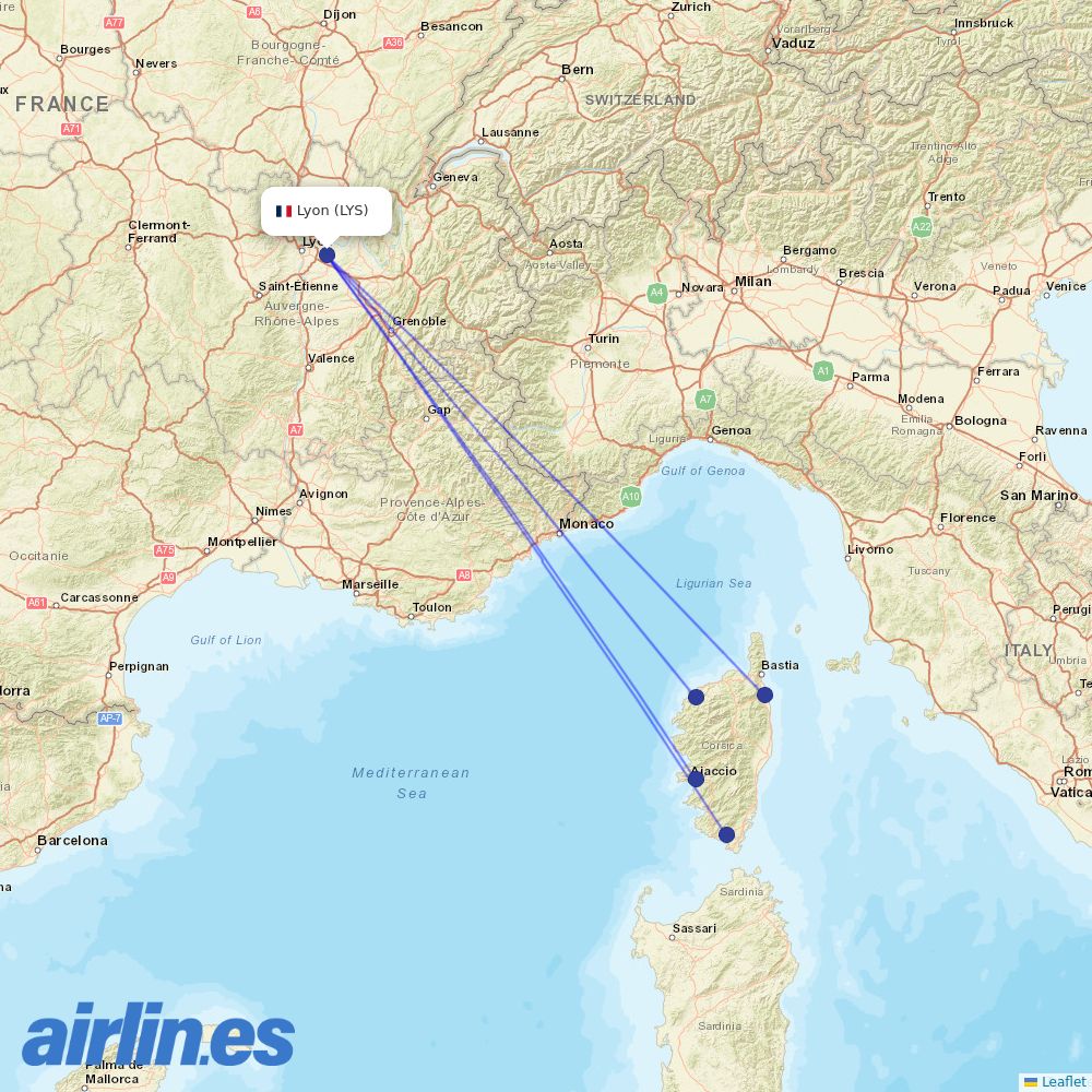 Air Corsica at LYS route map
