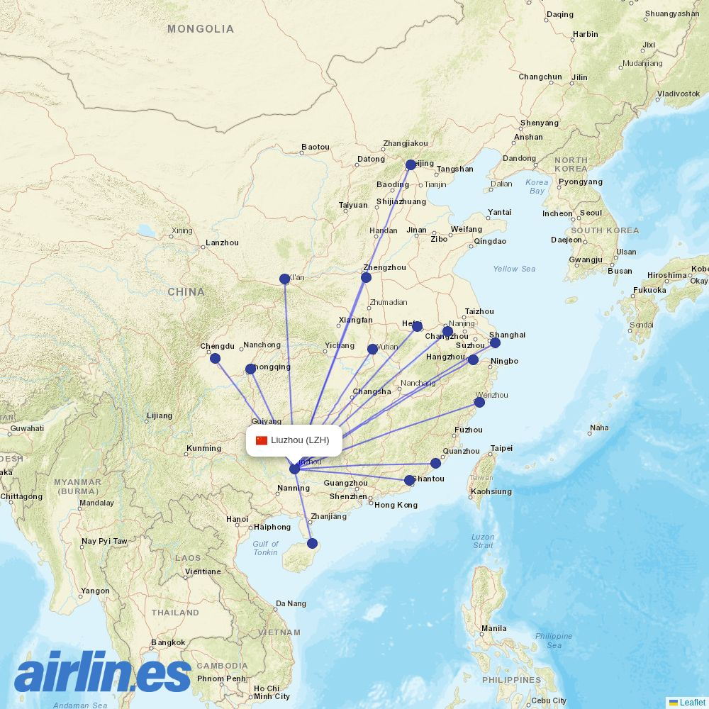 Sichuan Airlines from Bailian Airport destination map
