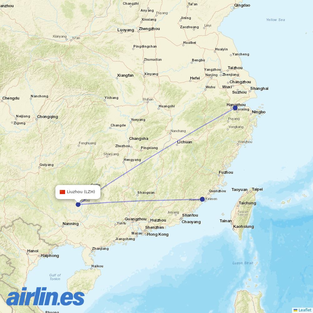 Xiamen Airlines from Bailian Airport destination map
