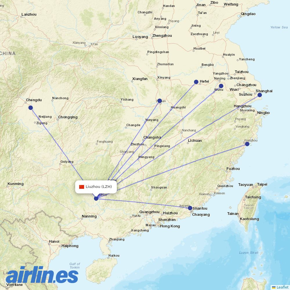 China Eastern Airlines from Bailian Airport destination map