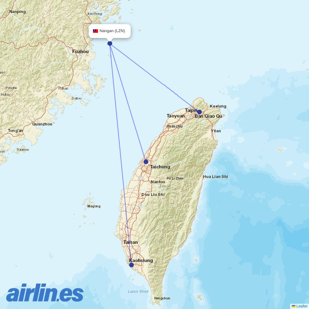 Mandarin Airlines at LZN route map