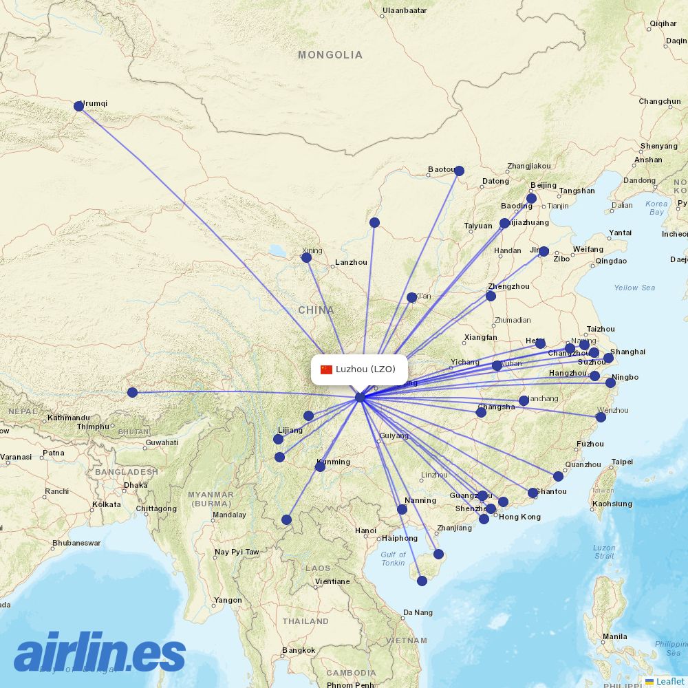 Sichuan Airlines from Yunlong Airport destination map
