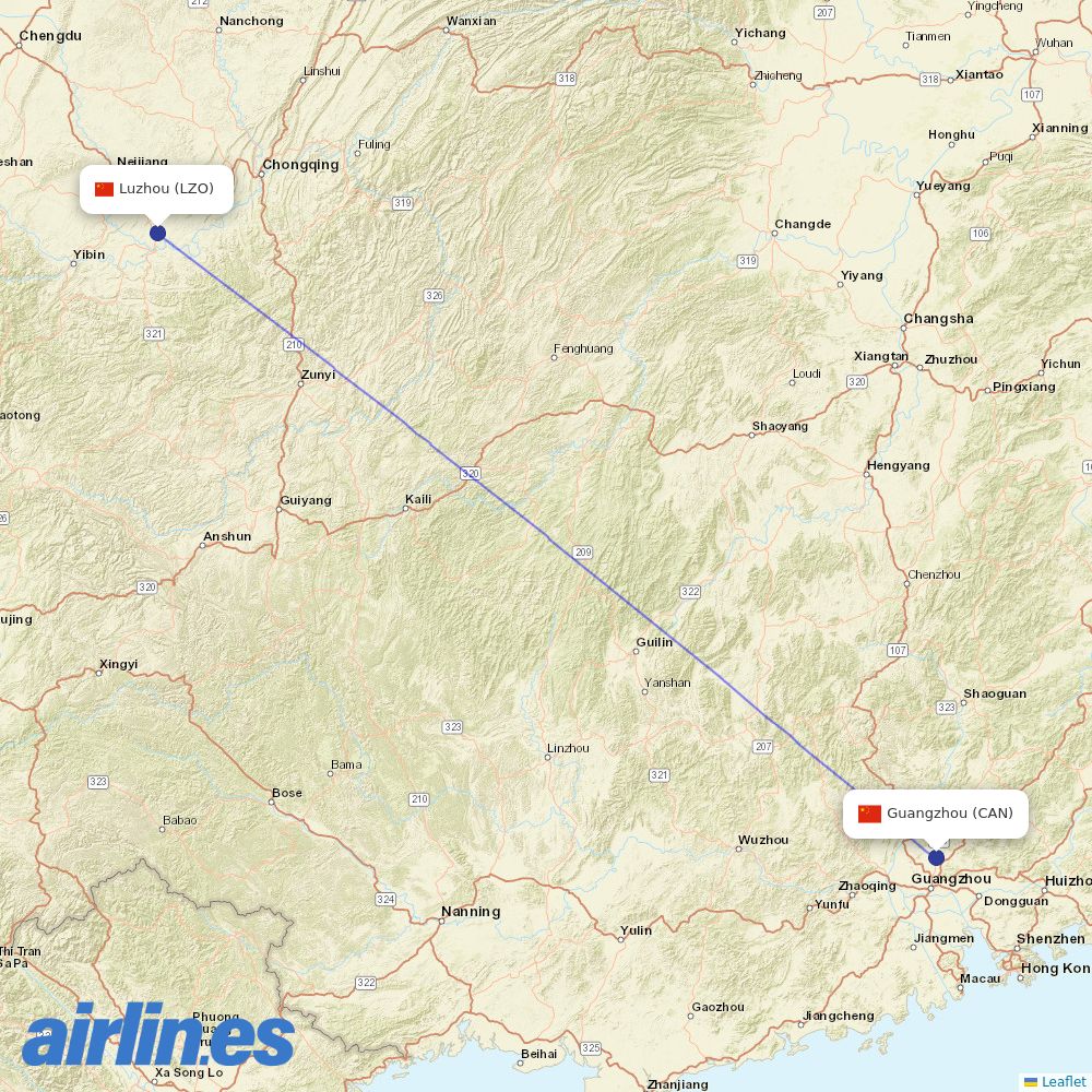 Air China from Yunlong Airport destination map