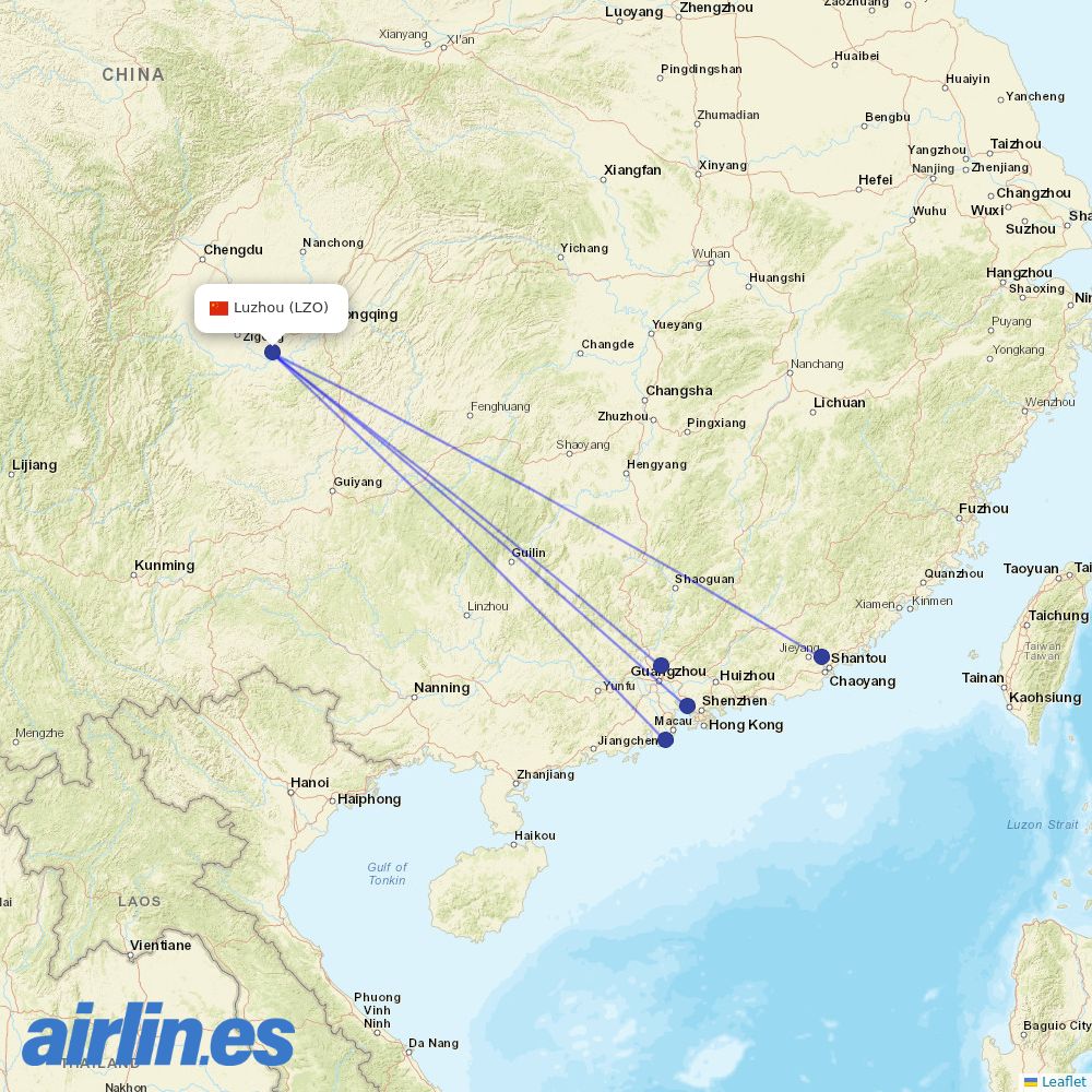 China Southern Airlines from Yunlong Airport destination map