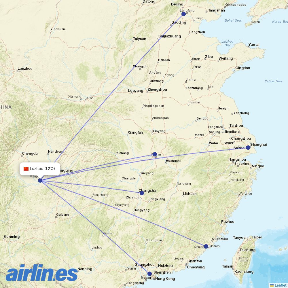 Xiamen Airlines from Yunlong Airport destination map