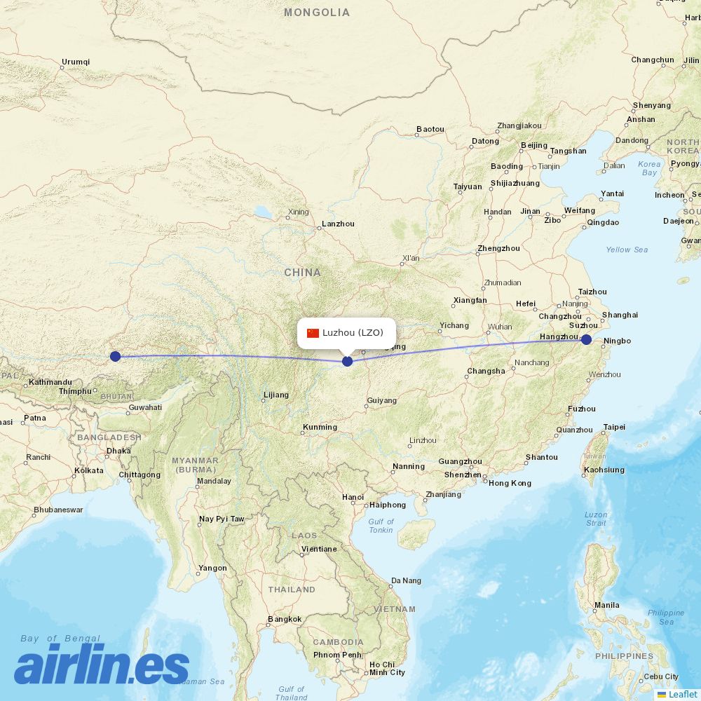 Tibet Airlines from Yunlong Airport destination map