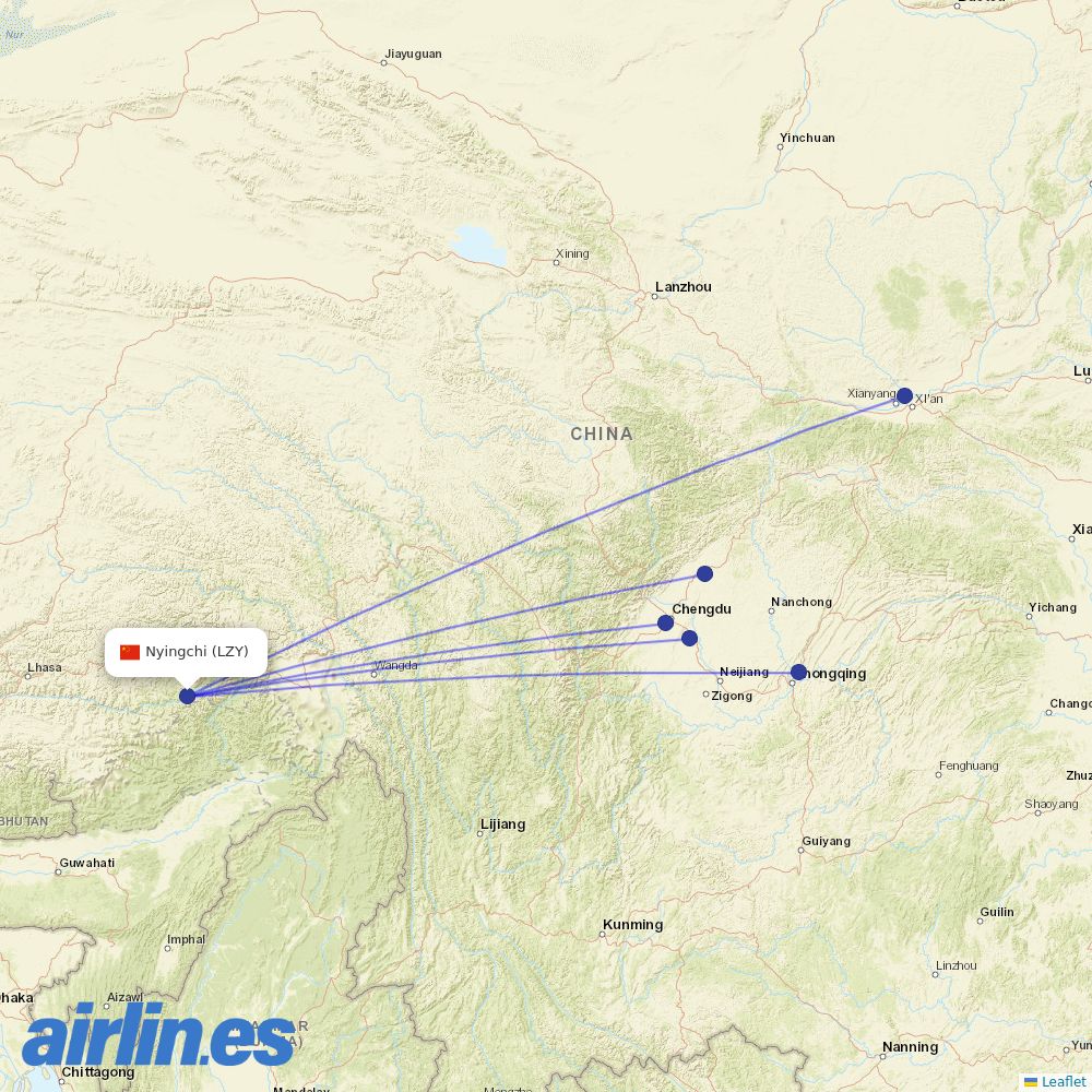 Tibet Airlines at LZY route map