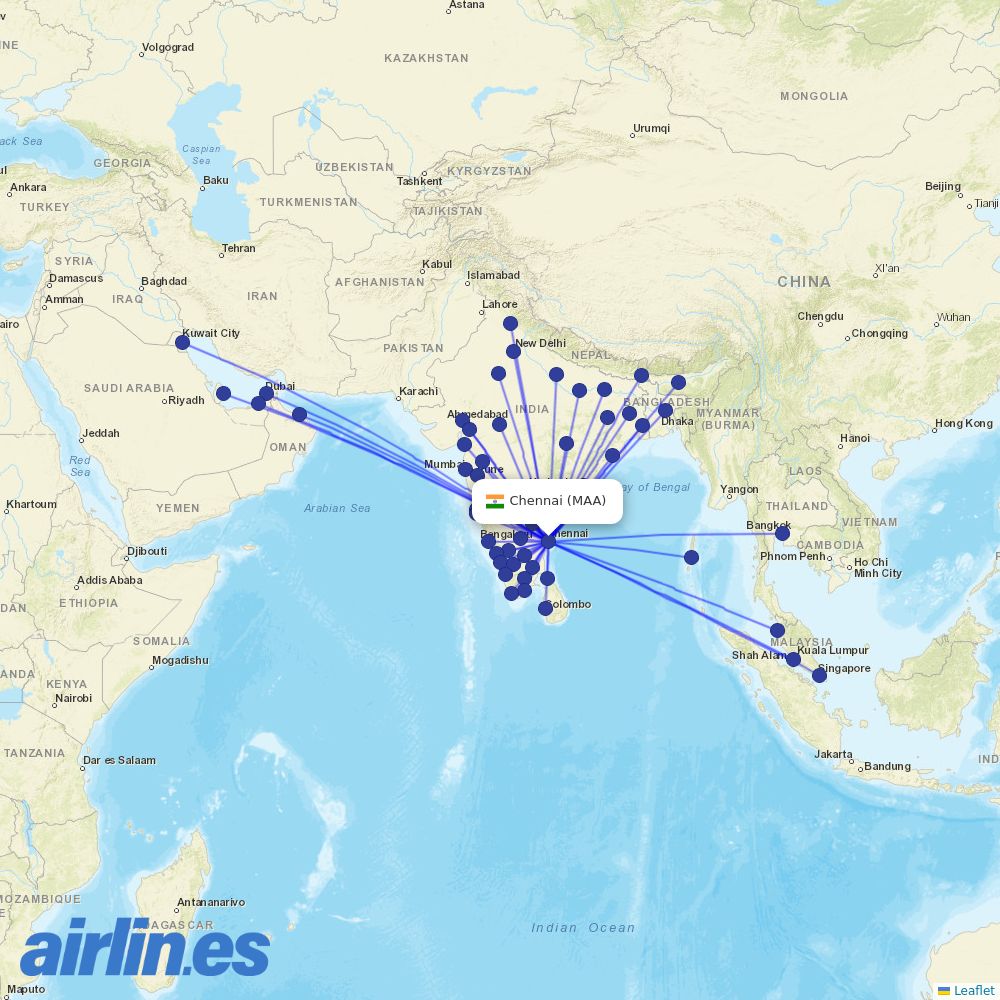 IndiGo at MAA route map