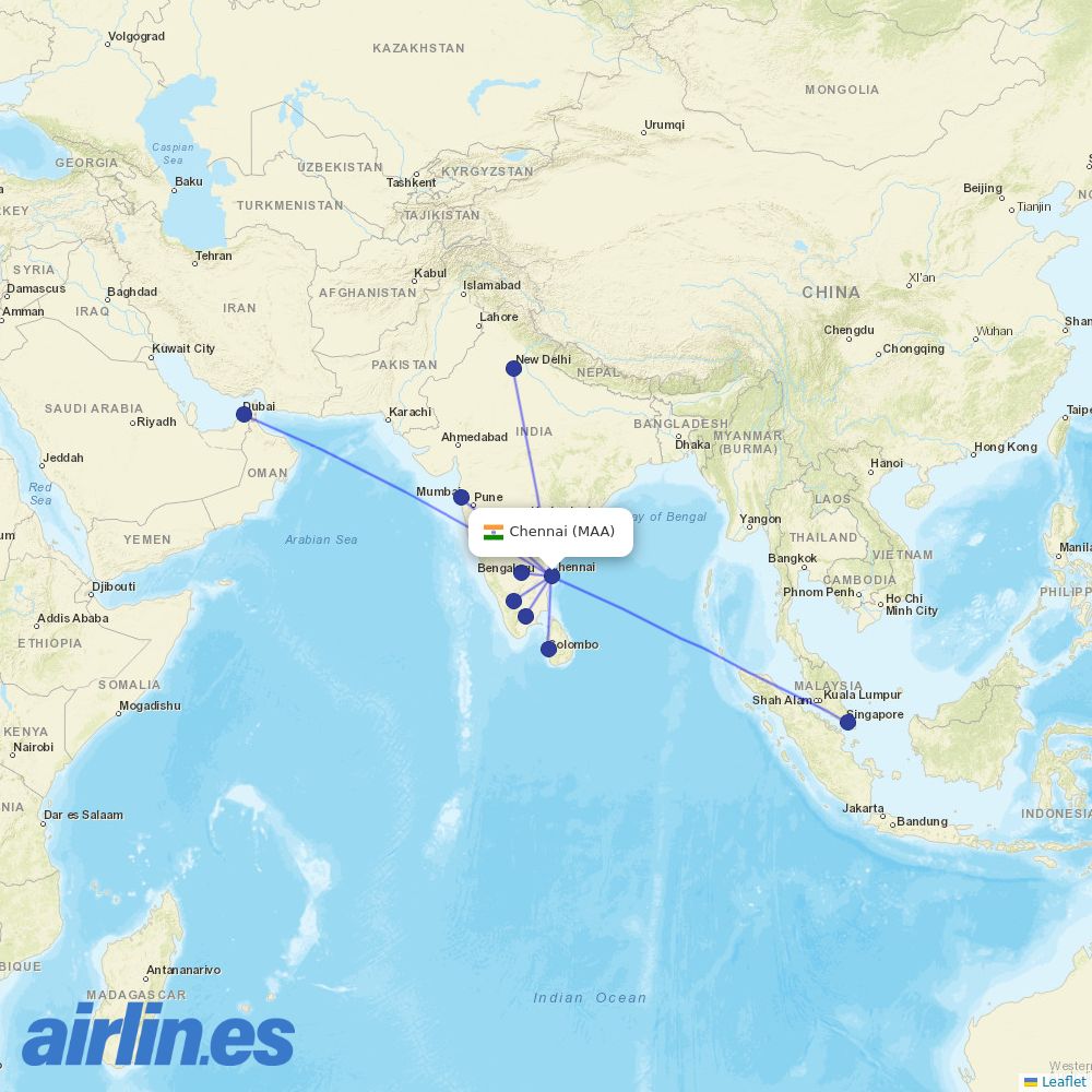 Air India at MAA route map