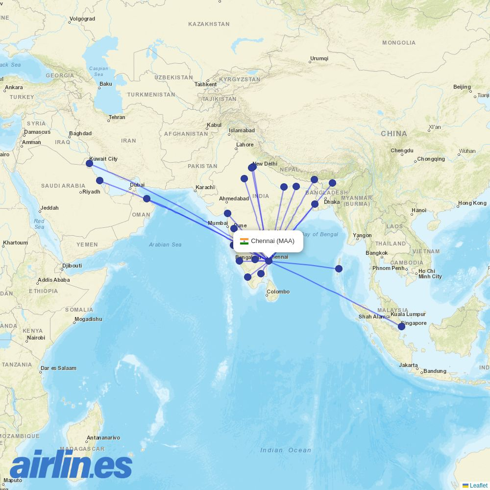 Air India Express from Chennai International destination map
