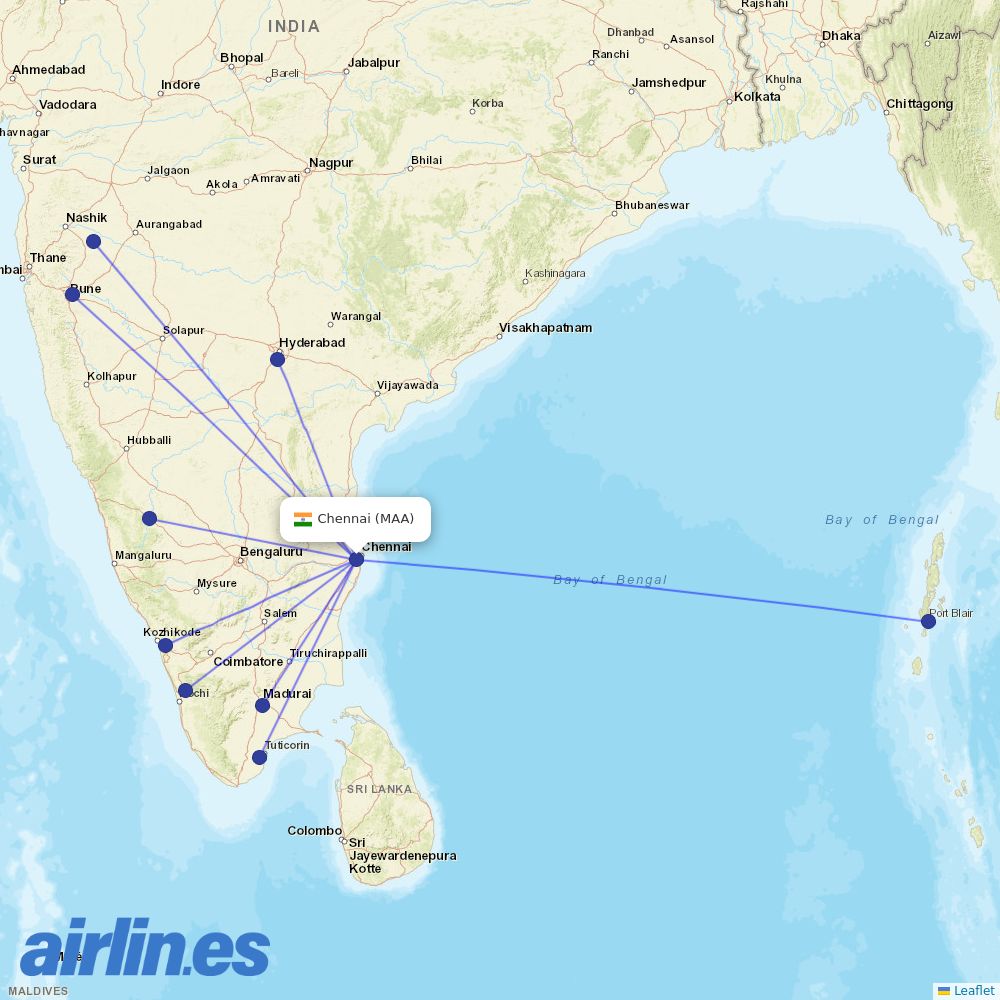 SpiceJet from Chennai International destination map
