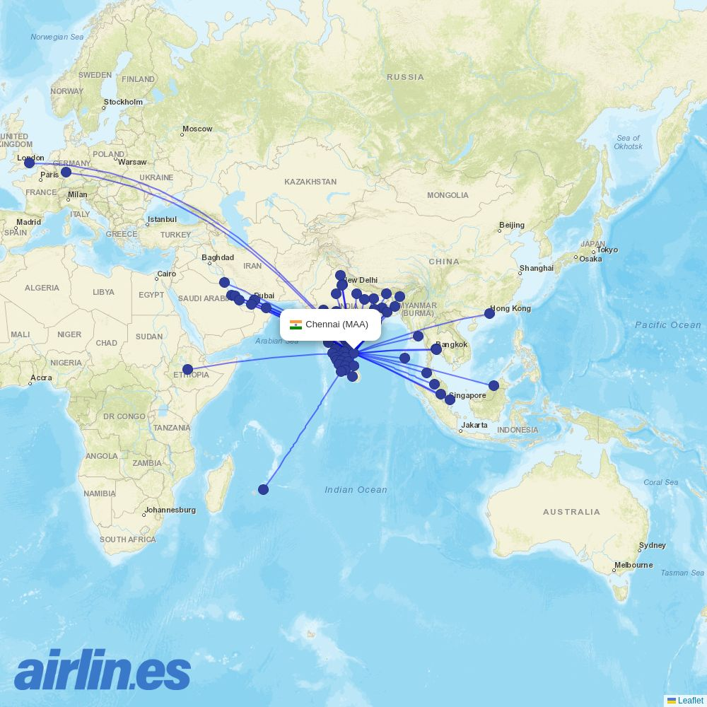 Scoot from Chennai International destination map
