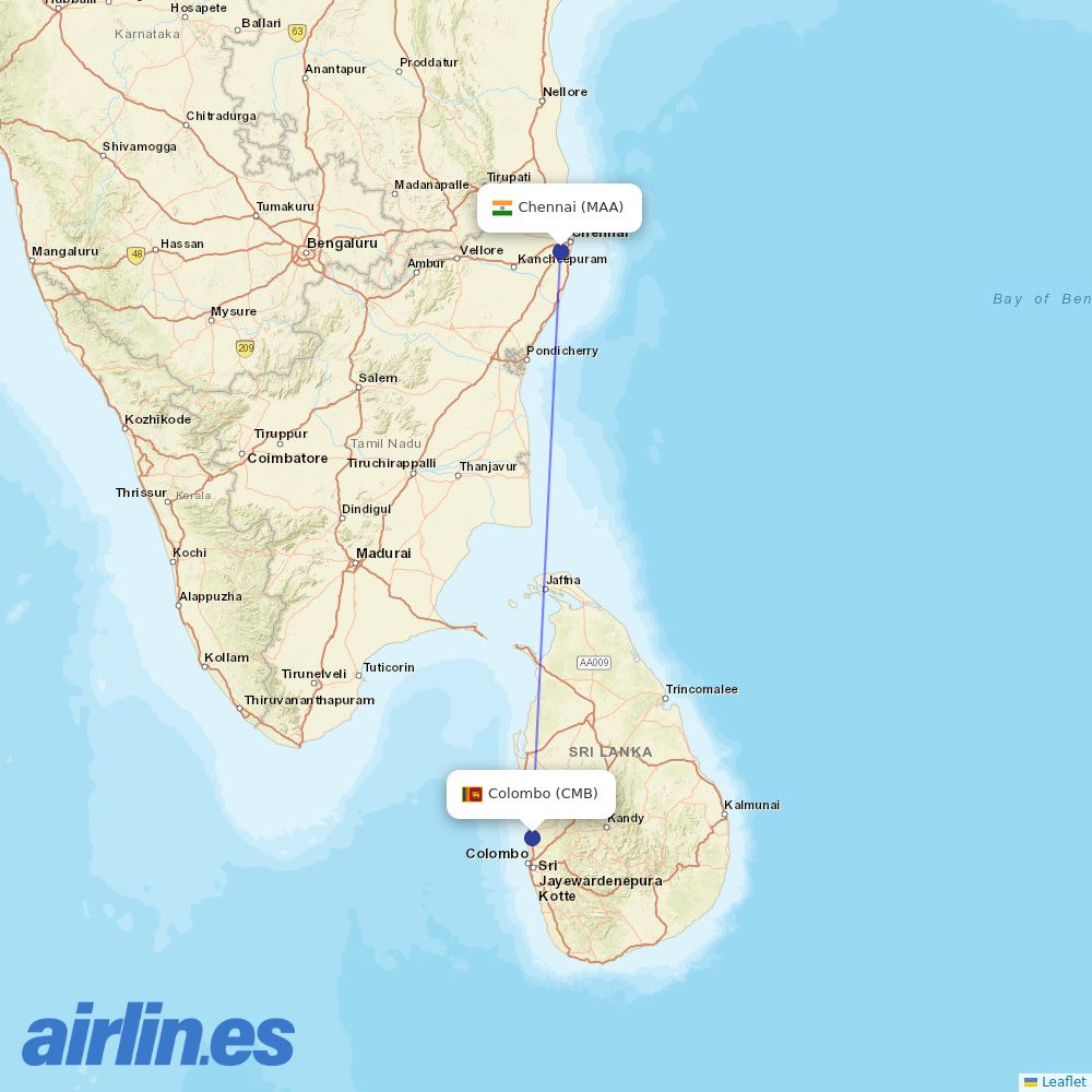 SriLankan Airlines at MAA route map