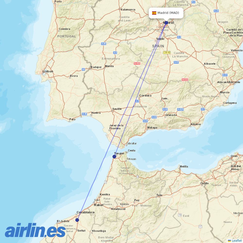 Air Arabia Maroc at MAD route map