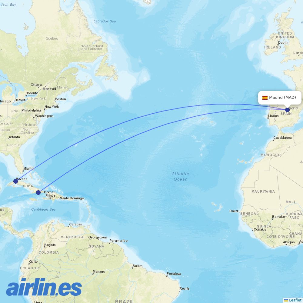 Cubana de Aviacion at MAD route map