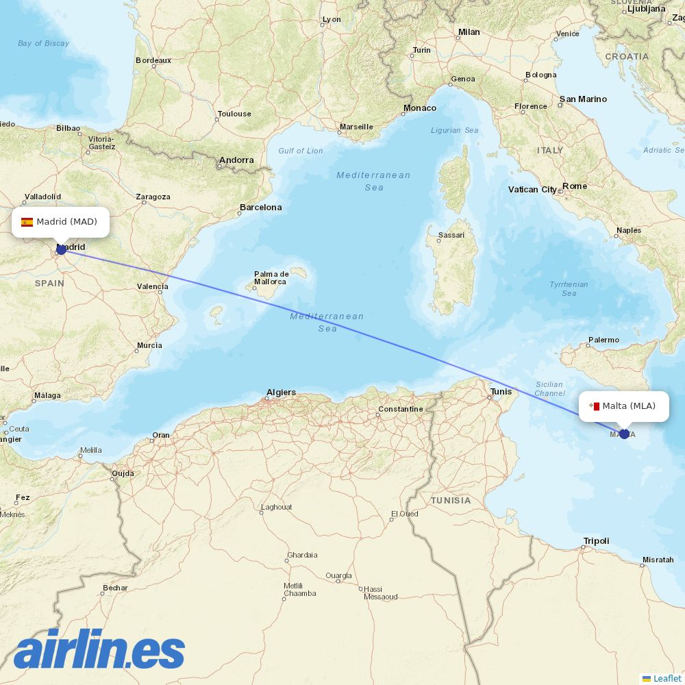 KM Malta Airlines from Barajas destination map