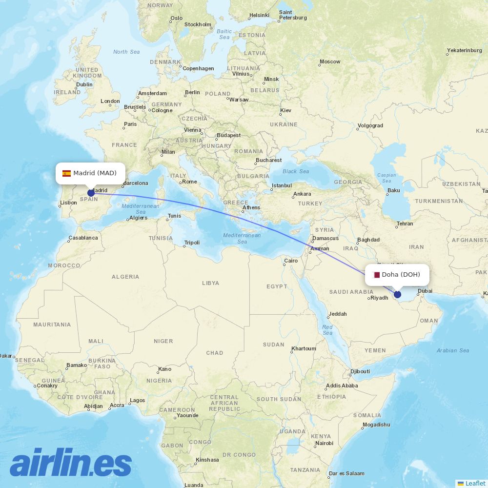 Qatar Airways at MAD route map