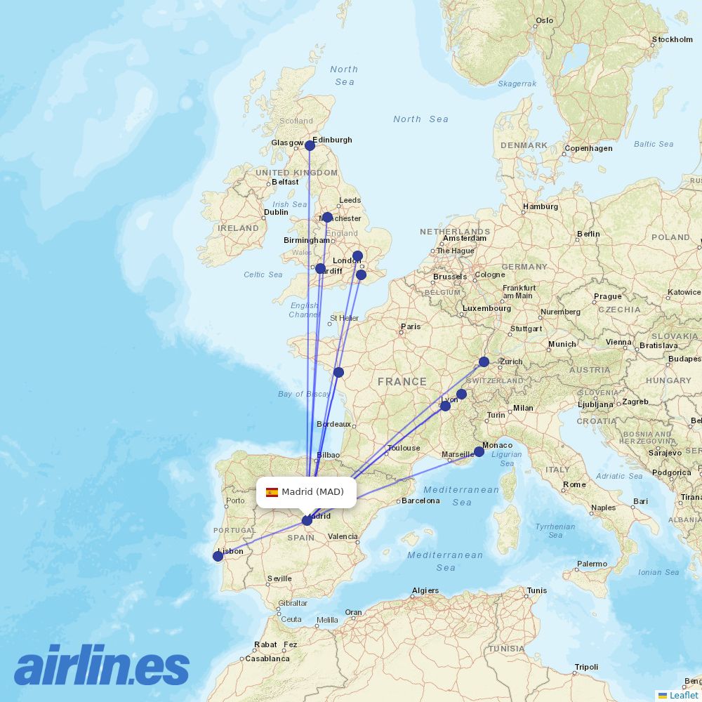 easyJet from Barajas destination map
