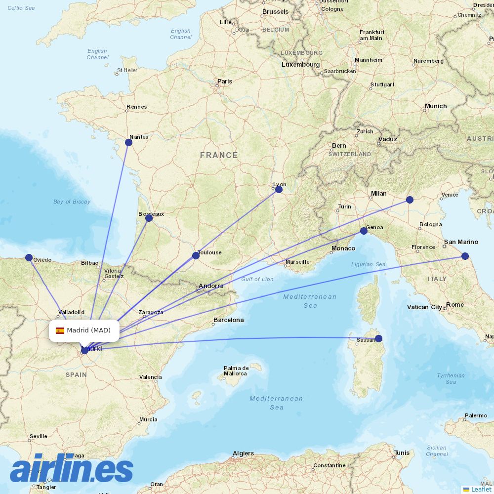 Volotea from Barajas destination map