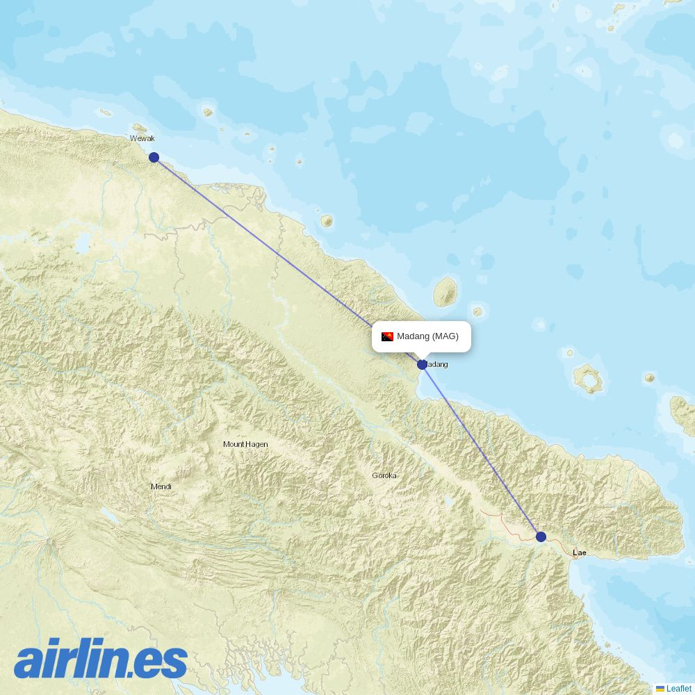 PNG Air from Madang destination map
