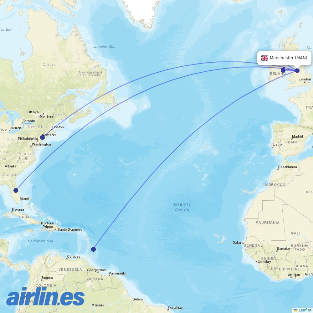 Aer Lingus at MAN route map