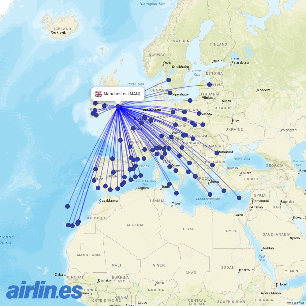 Ryanair at MAN route map