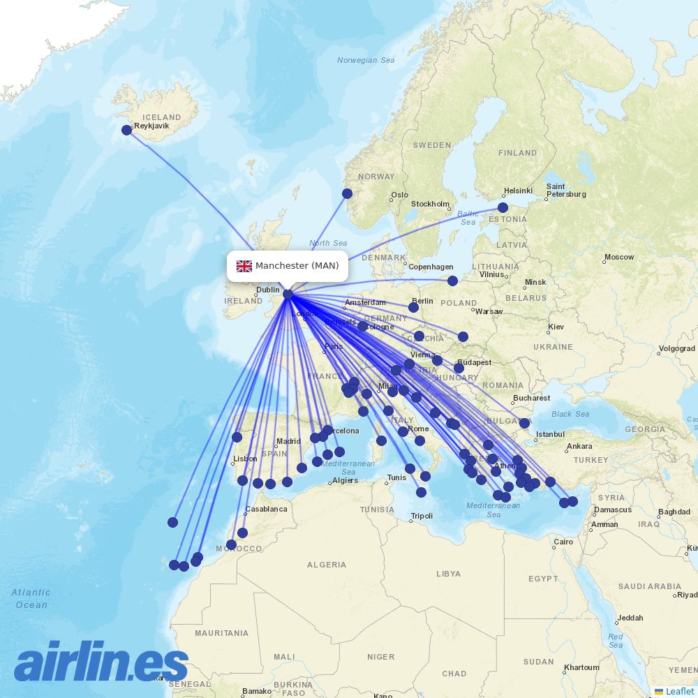 Jet2 at MAN route map