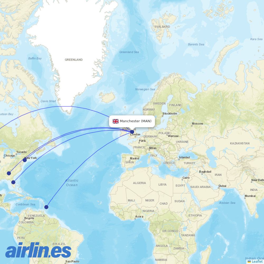 Virgin Atlantic at MAN route map