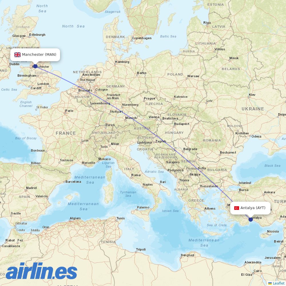 Corendon Airlines at MAN route map