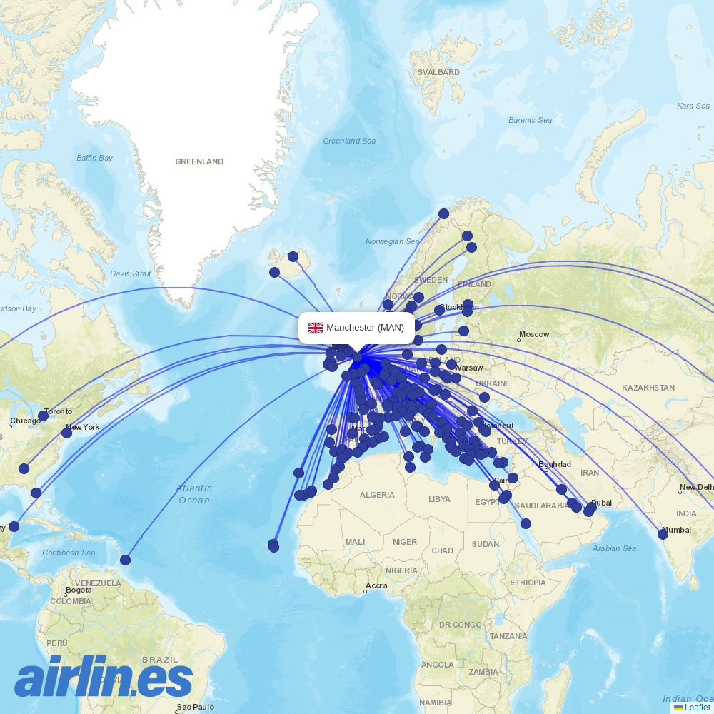 Corendon Airlines Europe at MAN route map