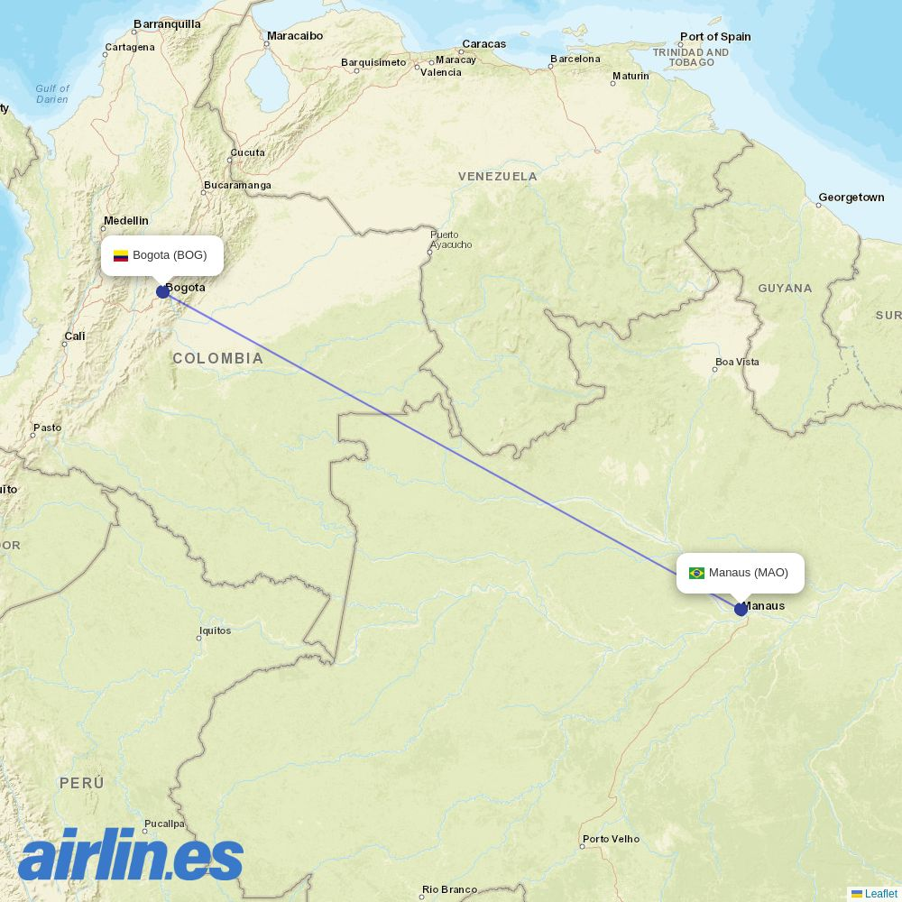 AVIANCA from Eduardo Gomes International destination map