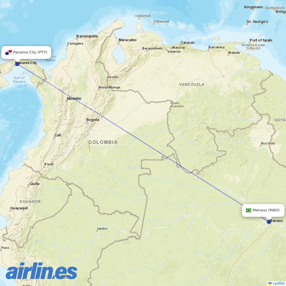 Copa Airlines from Eduardo Gomes International destination map