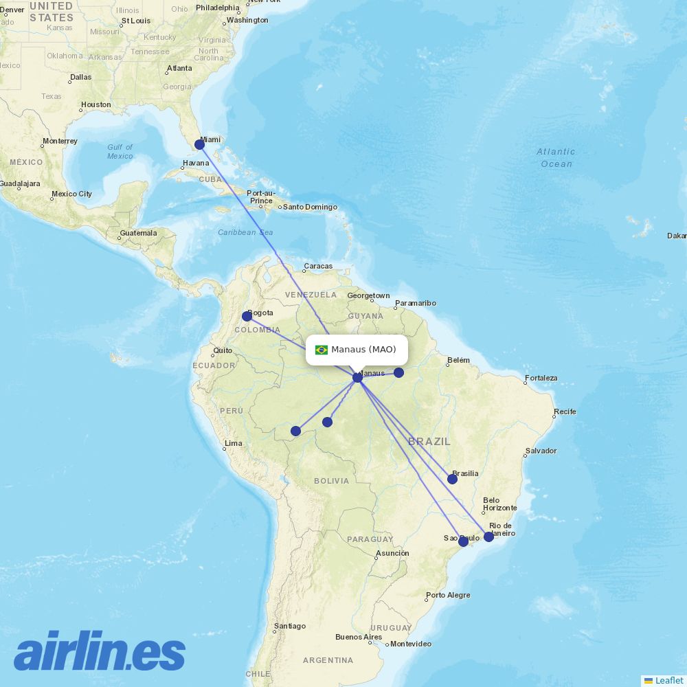 Gol from Eduardo Gomes International destination map