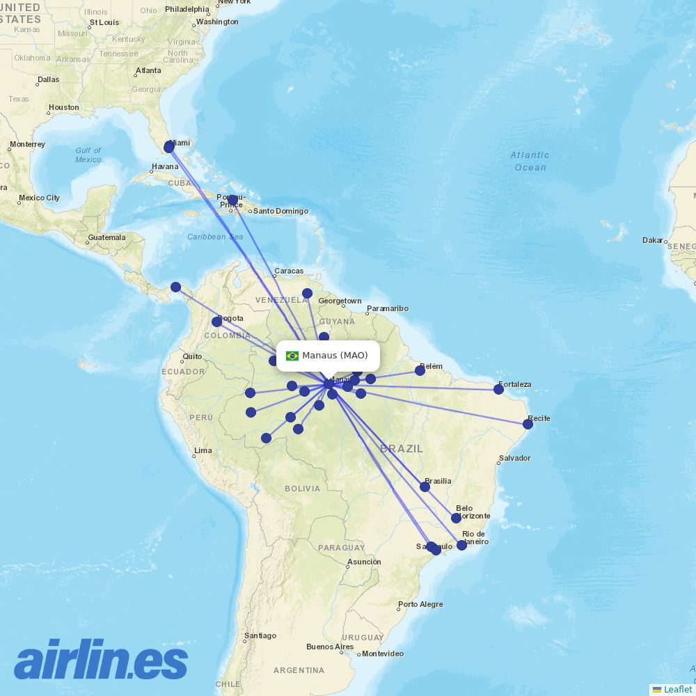 LATAM Airlines from Eduardo Gomes International destination map