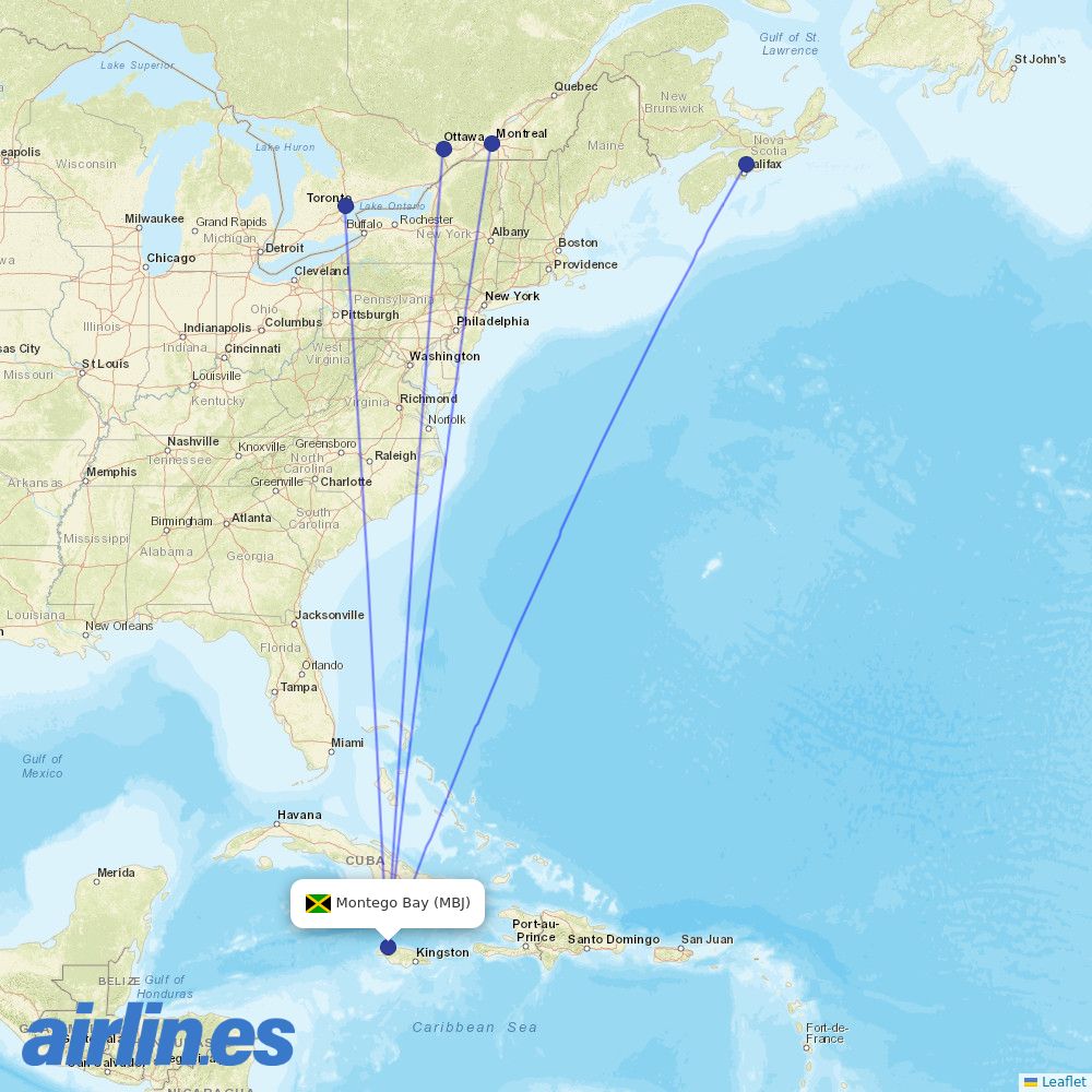 Air Canada from Sangster International destination map