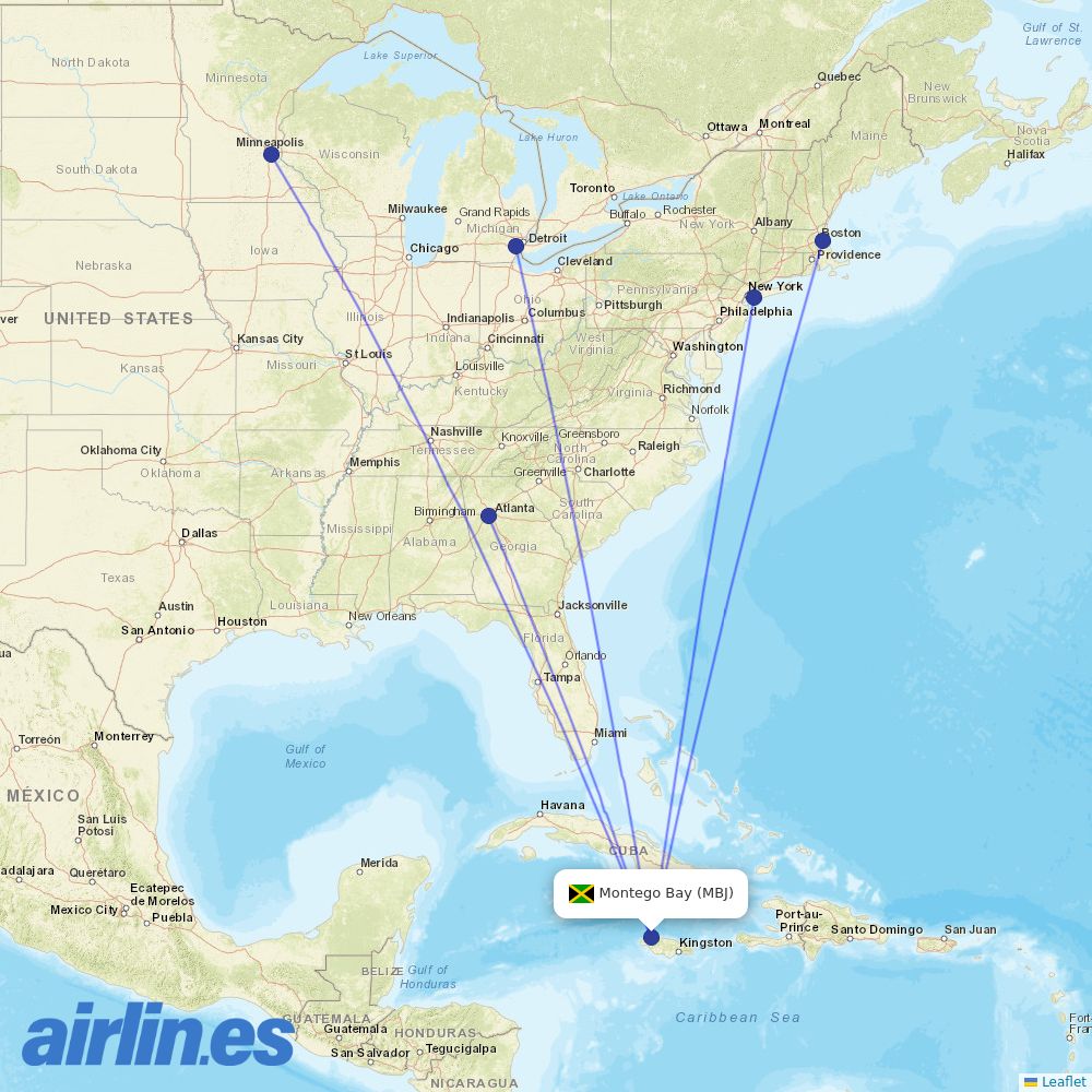 Delta Air Lines from Sangster International destination map