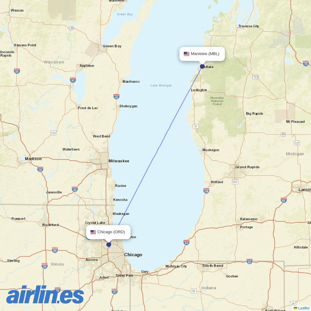 Contour Aviation at MBL route map